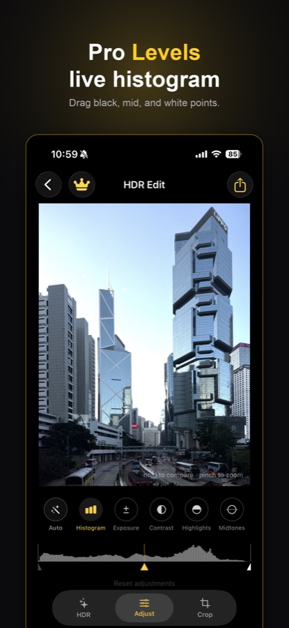 Glowroom — pro levels and histogram