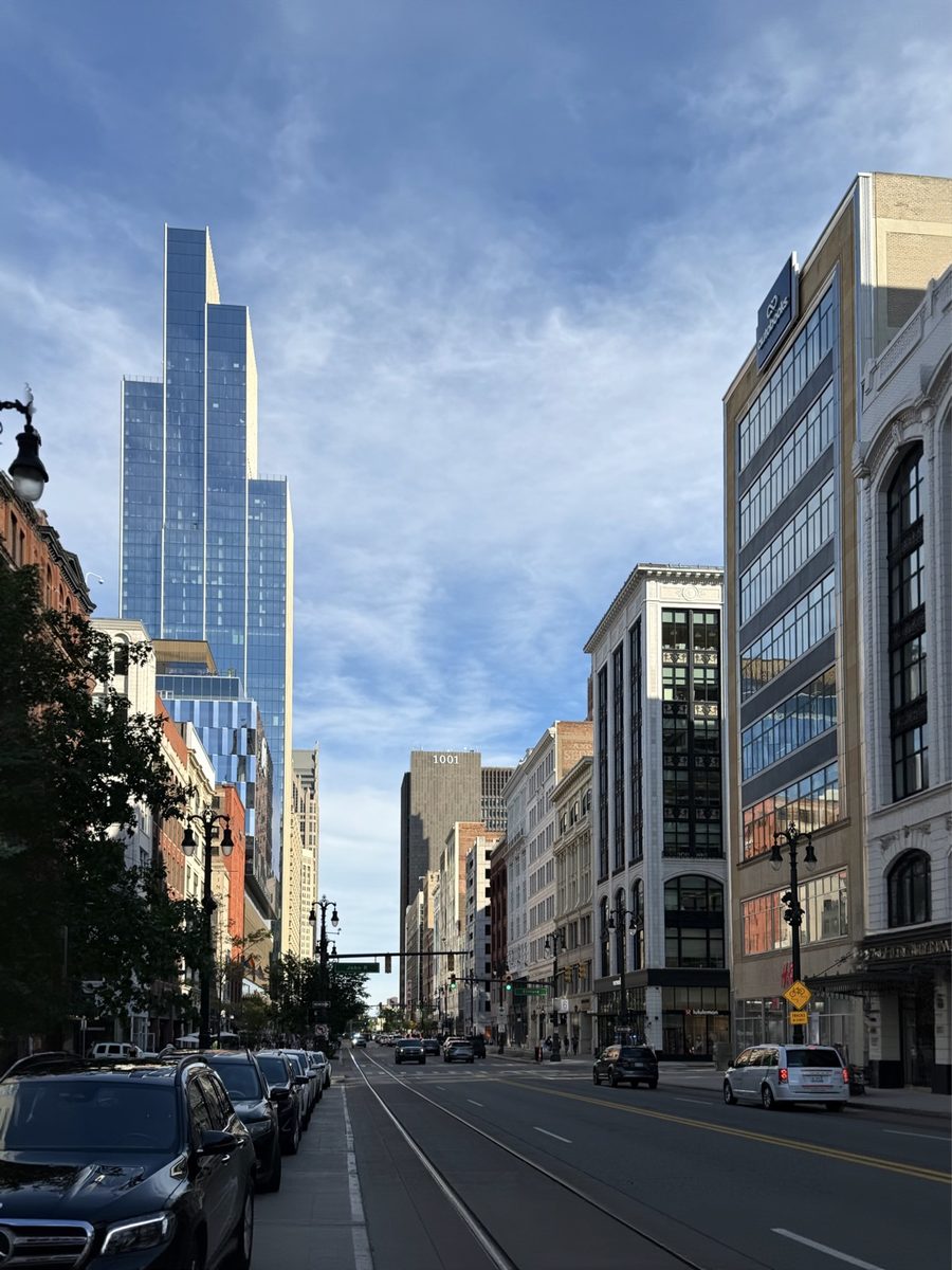The same street after correction, with every building's verticals parallel